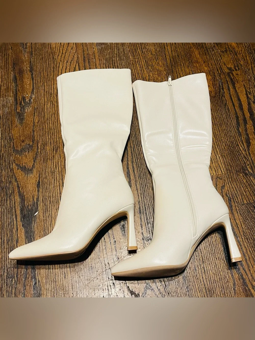 Women's  casual chic Cream Over-the-Knee Pointed Heel Boots size 7
